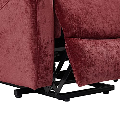 Electric Power Lift Recliner Chair, Vibration Massage Heated Chair For Elderly, Fabric Single Chair With 2 Side Pockets, Lounge Chair With 2 Cup Holders,1 Usb Charge Port For Living Room Red #TOP4