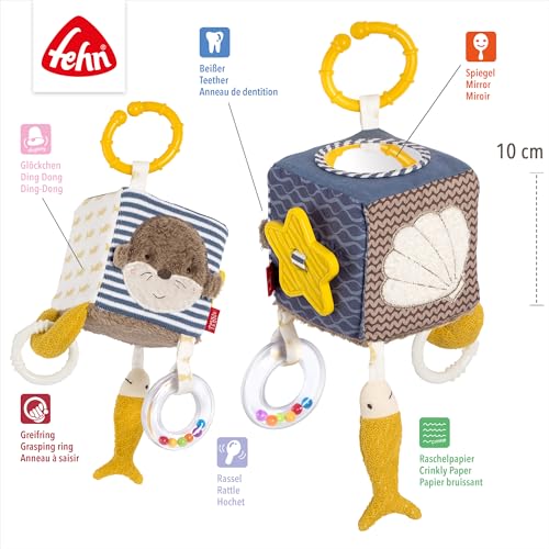 Fehn Activity-Würfel Otter – Motorik-Spielzeug mit Greifelementen zum Aufhängen – Für Babys und Kleinkinder ab 0+ Monaten – Maße: 10 x 10 cm