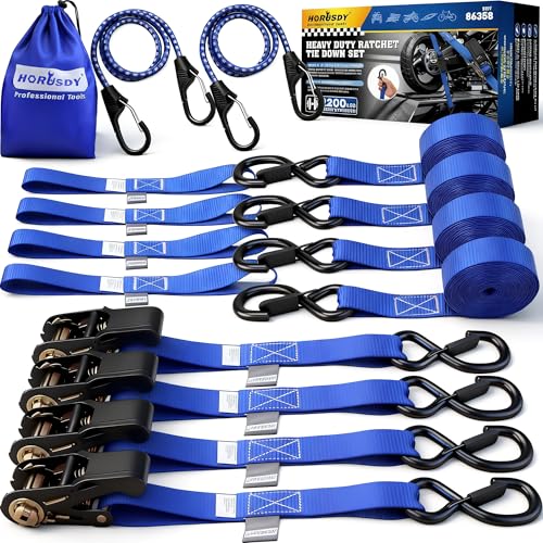 Ratchet Straps Heavy Duty -15 FT - Tie Down Straps Ratchet Set, 2200 LB Break Strength, Safety Lock S Hooks, Best for Moving, Securing Cargo, Kayaks, Mountain (4 Pack)