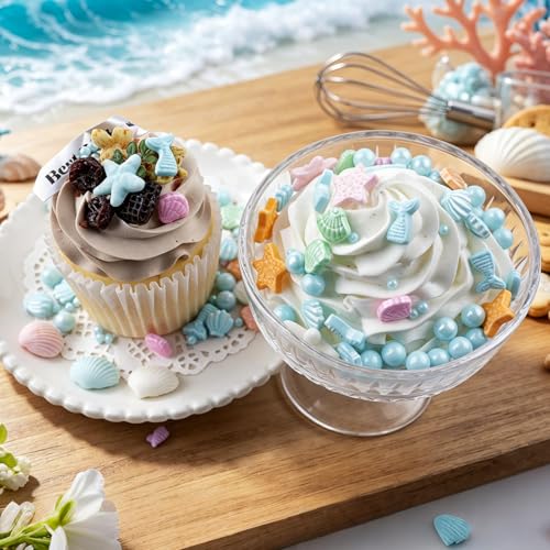 Image of Blue Ocean Mermaid Sprinkles, Edible Seashells Starfish Cake Decorations