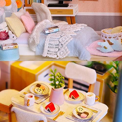 Cuteefun Miniature DIY Dolls House Kit, Wooden Doll house Kit with Furniture and Music Box, Handmade Crafts for Adults, 1:24 for Birthday, Valentine's Day Father's Day(Country Villa)