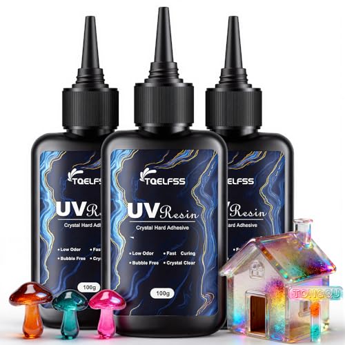 300g UV Resin Crystal Clear Hard UV Curing epoxy Resin Upgraded Formula odorless Solar Activated Glue kit Clear UV Fast Curing for Craft Decoration (100 g*3)