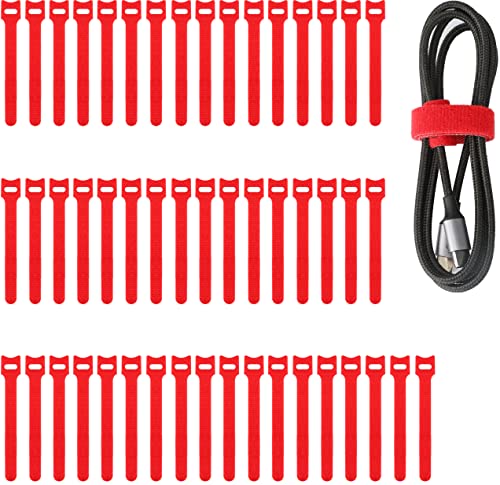 Pasow 50Pcs Reusable Fastening Adjustable Cable Ties Wire Management (6 Inch, Red) #TOP12