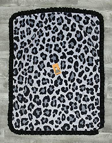 Image of Dear Baby Gear - Reversible Baby Blankets - Soft Nursery Blanket for Newborn - Toddler Blankey - Throw Blanket for Boys & Girls - Infant Blankets - 43x33 (Black and Gray Leopard w /Ruffles)