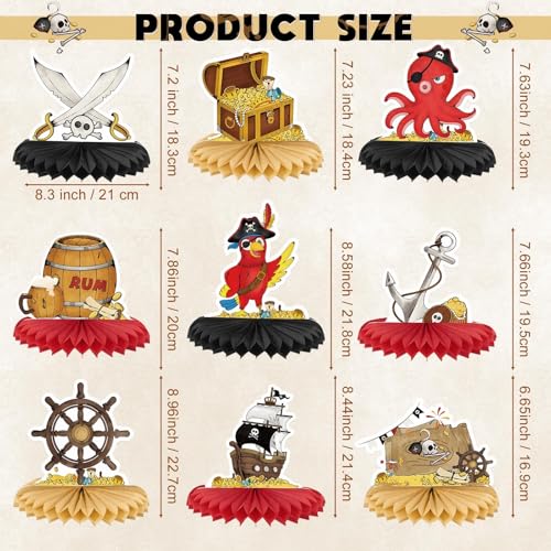 WERNNSAI Piraten Party Dekorationen – 9 Teiliges Piraten Geburtstag Deko Set Kinder Junge Piratenpapagei Schatzkiste Waben Tischdeko Honeycomb Tischdekoration Abenteuer Party Geburtstagsparty Deko