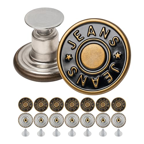 Hosen Ersatz Knöpfe zum Vernieten, 8 Pack, Ø 17 mm Messing Jeansknöpfe, Bronze-farben, Jeans Button mit Nieten, Jeans Knopf zum Einschlagen, Metall Hosenknopf, Hose weiter machen, Hosenknöpfe robust