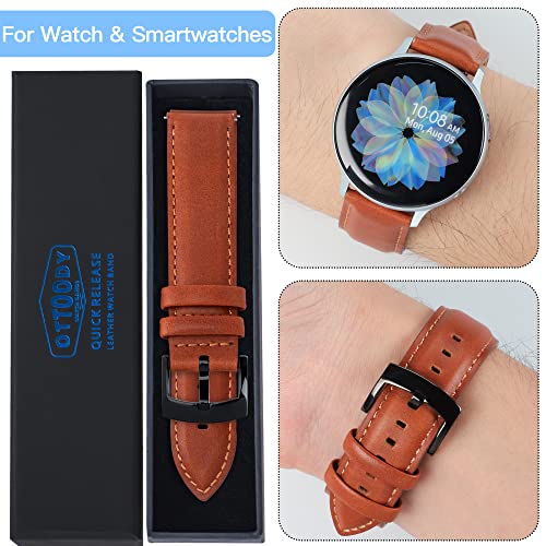 Image of OTTOODY Leather Watch Bands Quick Release, Elegant Top Grain Leather Watch Straps for Men & Women, Choice of Color & Width - 18mm, 19mm, 20mm, 21mm or 22mm Wristbands Bracelet for Watch & Smartwatch