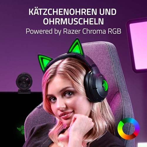 Razer Kraken Kitty V2 BT - Kabelloses Bluetooth RGB Headset mit Kitty Ears für Gaming und Streaming (325g, Triforce 40mm Treiber, Bluetooth 5.2, Noise-Cancelling-Mic, 40 Stunden Akku) Schwarz