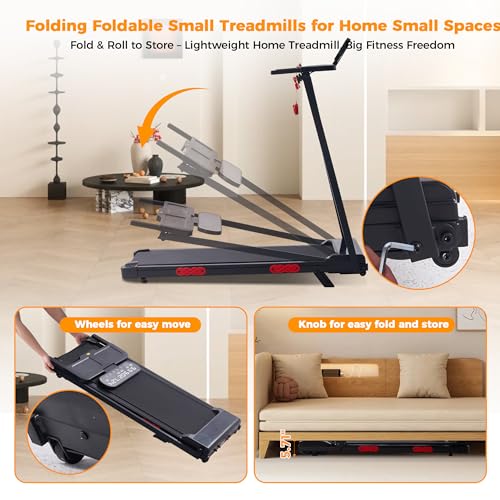 Image of Walking Pad Treadmill with Incline, 2026 Upgrade Portable Treadmill with Handles for Home Small, 3.5HP Small Walking Pad with Handle Bar, 0.6-10.0MPH, 400LBS