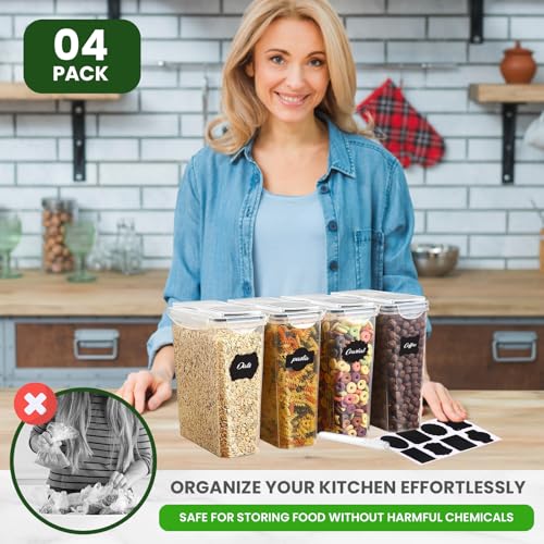 Airtight Cereal Storage Containers –pack of 4(4L) BPA-Free Cereal Dispenser with Lid | Large Flour Storage Containers | Pantry Organizers and Storage | Pasta Storage Container for Grains - Image 5