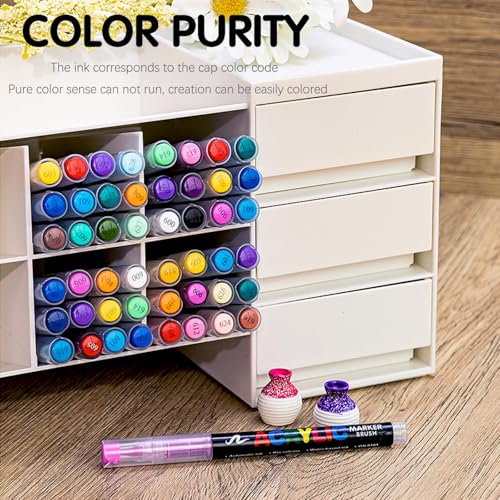 Image of TERRIFI Acrylic Pens Soft Brush Tip Acrylic Markers 24 Colors Ideal for Canvas, Rock Painting, Wood, Stone, Glass, Ceramic, Fabric Painting, DIY Crafts, Multicolor