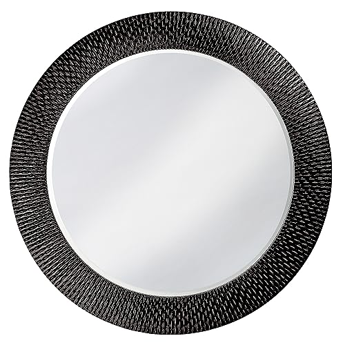Image of Howard Elliott Bergman Big Round Mirror for Wall Decor, Black Mirror with Starburst Effect, Modern Large Circular Hanging Wall Vanity Mirror for Living Room, Bathroom or Entryway, 54 x 54 Inch