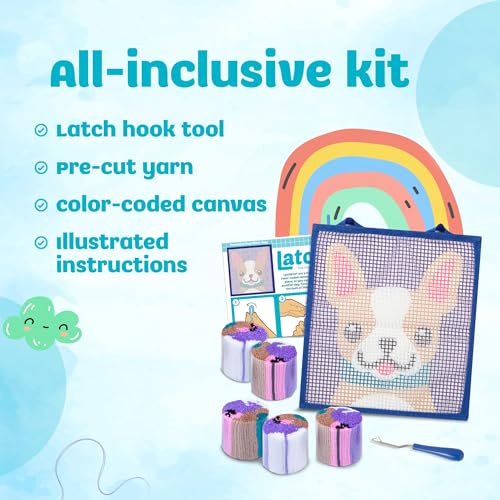 LatchKits – Puppy Latch Hook Kit – Easy-to-Learn Craft Project – No Sewing Or Cutting – for Ages 6+, Canvas, Multi