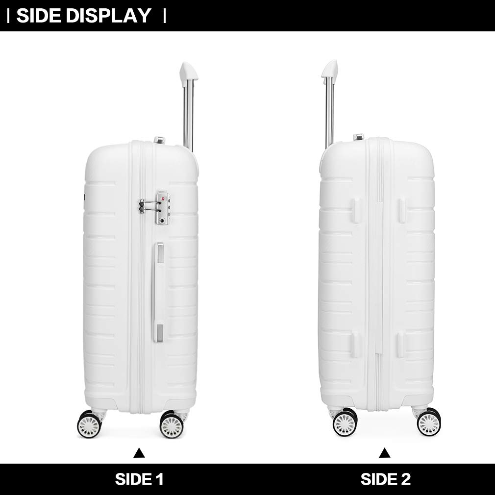 KONO Valigia Grande 76cm Rigida in Polipropilene Valigie con TSA Lucchetto e 4 Ruote Trolley da 28 Pollici, Bianco