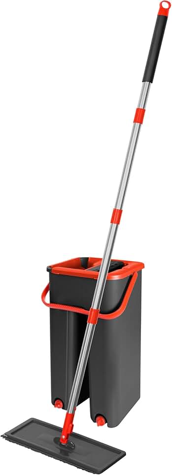 Powermaid - Mop Lava e Seca com Balde e Prensa – Cabo Inox 125cm, Base Flexível 360°, Pano de Microfibra Reutilizável para Limpeza de Pisos, Vidros e Superfícies