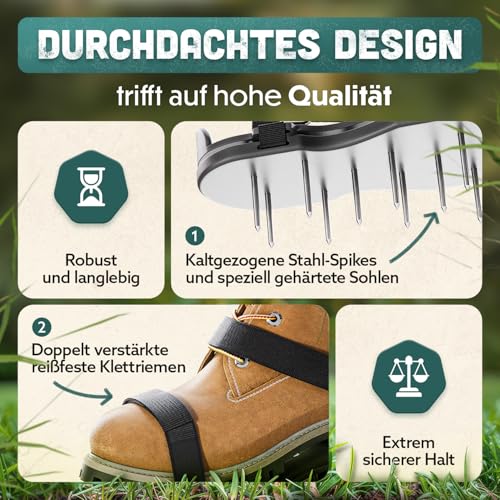RASENKÖNIG Nagelschuhe Pro | Rasenlüfter Schuhe + Estrichschuhe | Rasenbelüfter Vertikutierer und Aerifizierer für Rasenbelüftung | Premium Rasenschuhe zum Rasen belüften und auflockern - vormontiert