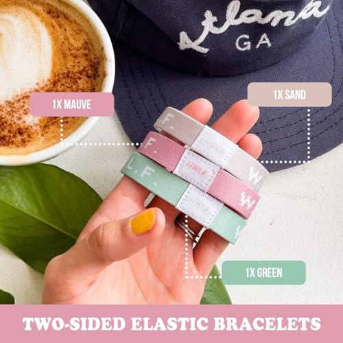 He would Love First WWJD HWLF Bracelets Natural Elastic 3-Pack x What Would Jesus Do Bracelets | Reversible HWLF x WWJD Bracelets in Mauve, Sand, & Green | Fit All Wrist Sizes3