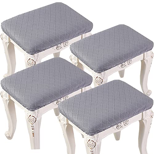 Stool Covers Rectangle,4 Pack Stretch Rectangle Bar Stool Covers Jacquard Vanity Stool Cover Washable Counter Stool Covers Saddle Seat Cover with Elastic Band for Wooden Metal Bench(Grey)