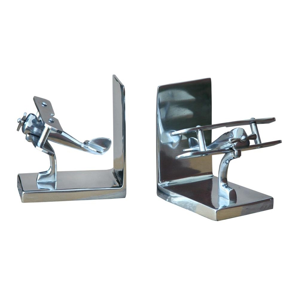 DUSX Aluminium Bi-Plane Bookends, Aluminum, Sliver, 12x15x14 cm