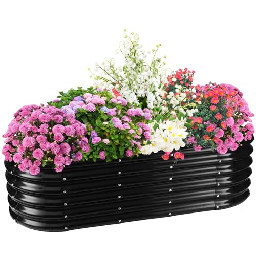 TBMLC 17" Tall Elevated Oval Metal Raised Garden Bed - 5ft x 2ft in Size and 0.8MM Thick Durable Planter Bed/Box for Vegetables Flowers Succulent at Patio/Garden Outdoor (Black