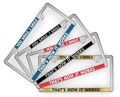 All-States | Slimline 2 Hole Chrome Metal Personalized With Custom Text Design Laser Engraved Standard Size (6”X12”) - Car/Automobile License Plate Frame With Free Caps - Silver/Black (Qty: 1 Frame) #TOP5