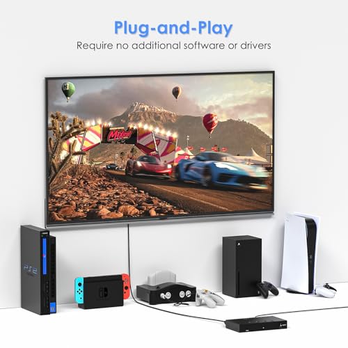 Image of 3-Port 8K@60Hz HDMI Switch with AV Input, 2X HDMI & 1x RCA to HDMI Converter Supports HDR10, HDCP 2.2, 3D with IR Remote Control, Compatible with Xbox /PS2 /Nintendo Switch,Xbox,PS5 /PS4,Roku,Apple TV