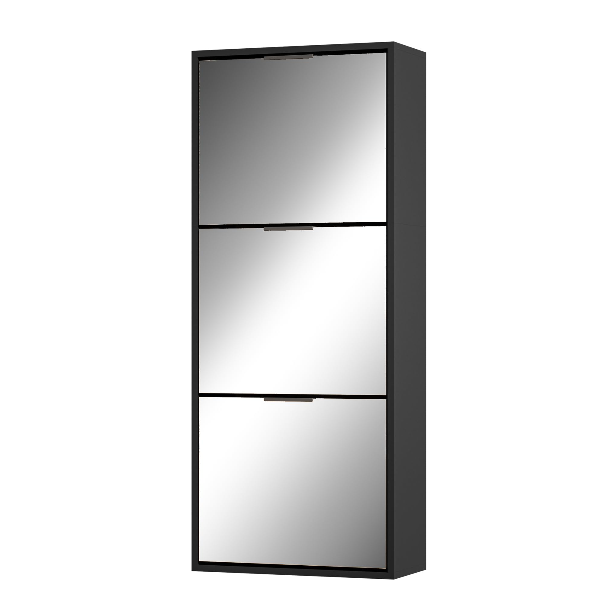 UEV Zapatero 3 Puertas de Espejo, Zapatero Funcional con Espejo, para Entrada, 50 x 23 x 121,5 cm, Negro