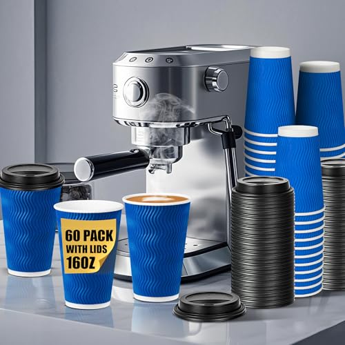 Ginkgo 60 Pack 12 oz Disposable Coffee Cups with Lids, Double Wall Insulated Ripple Paper Cups, Leak Proof To Go Coffee Cups for Hot Beverages - Thumbnail 7