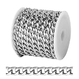 [16.5 FT] Silver Curb Chains for Jewelry Making, 7mm Wide 304 Stainless Steel Cuban Link Chain Roll Bulk for DIY Jewelry Making Craft