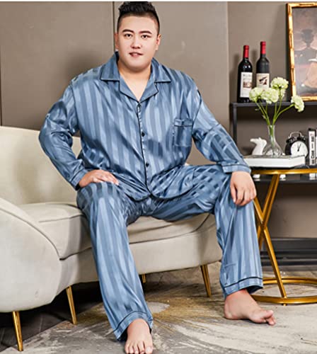 CYGE Men's 2-Piece Imitation Silk Satin Pajama Set Long Sleeve Plus Size Sleepwear Loungewear Pjs Sets 3XL-5XL2