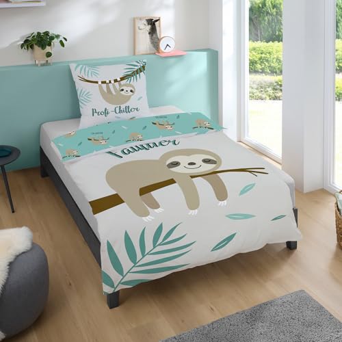 Familando Faultier Bettwäsche Set 2-teilig Decke 135x200 + Kissen 80x80 cm...