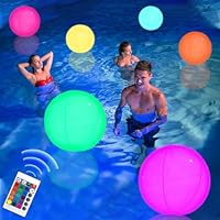 Joycabin 2 Stück Aufblasbarer LED Leuchtender Wasserball, Ø 40cm Schwimmende Poolbeleuchtung,Wasserdichte Strandball mit Fernbedienung,Schwimmender Wasserball Poolleuchten für Strand Garten Pool Party