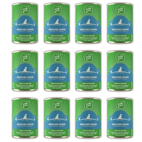 Irish Pure Premium Junior Nassfutter für Hunde | 12 x 390g | irisches-Huhn | Vitamine | Getreidefrei | Sensitiv | mit Superfood Kelp-Alge | Nassfutter für alle Rassen