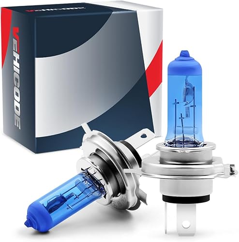 VEHICODE H4 HB2 9003 Bombillas halógenas para faros delanteros, 5500K-6000K, súper blanco, de haz altobajo, motocicleta, automóvil, 12 V, 6055 W,