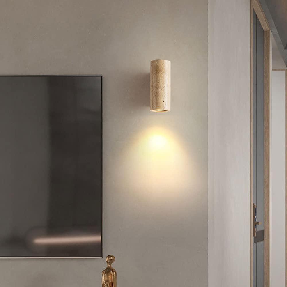 Nowoczesna lampa ścienna z naturalnego marmuru, wpuszczana lampa punktowa, rustykalny styl vintage, lampka nocna do sypialni lub salonu, wysokość 16 cm.