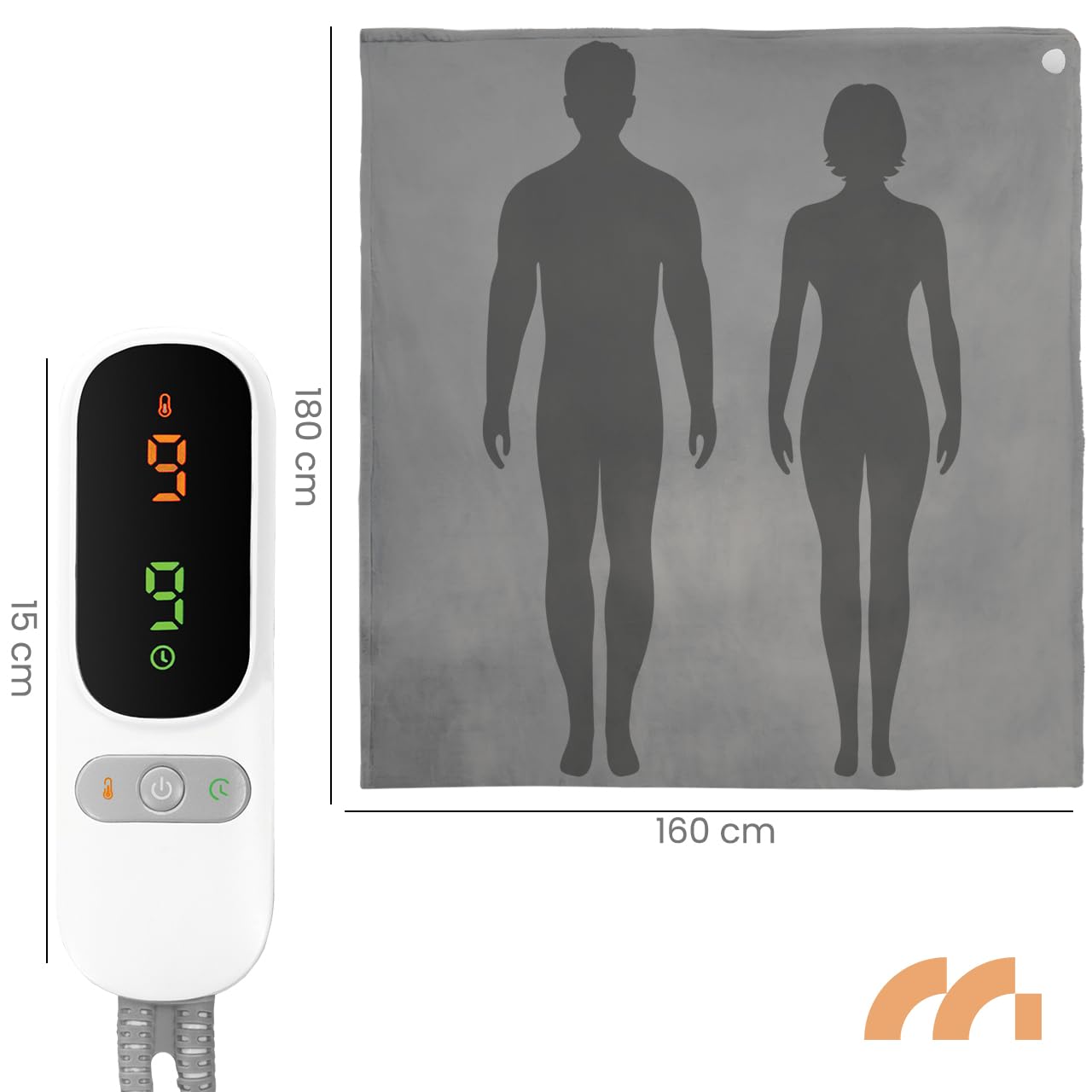 Duży Koc Elektryczny 180x160cm Dwuosobowy Mata Grzewcza Miękki Timer Pilot Maltec CozyHeat160W Grey