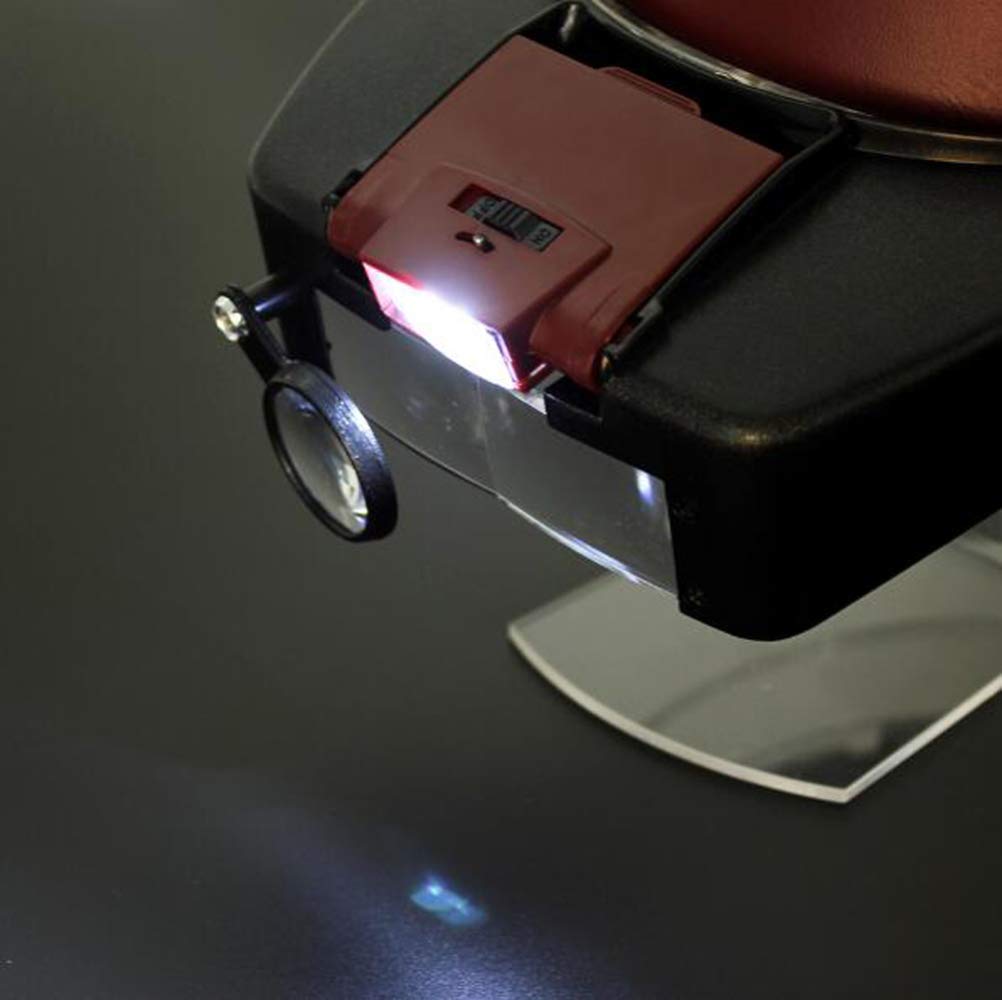 Diadema con luz LED, Visera de Lupa iluminada para Lectura, Lupa de joyería, reparación electrónica de Relojes/Negro de Amor