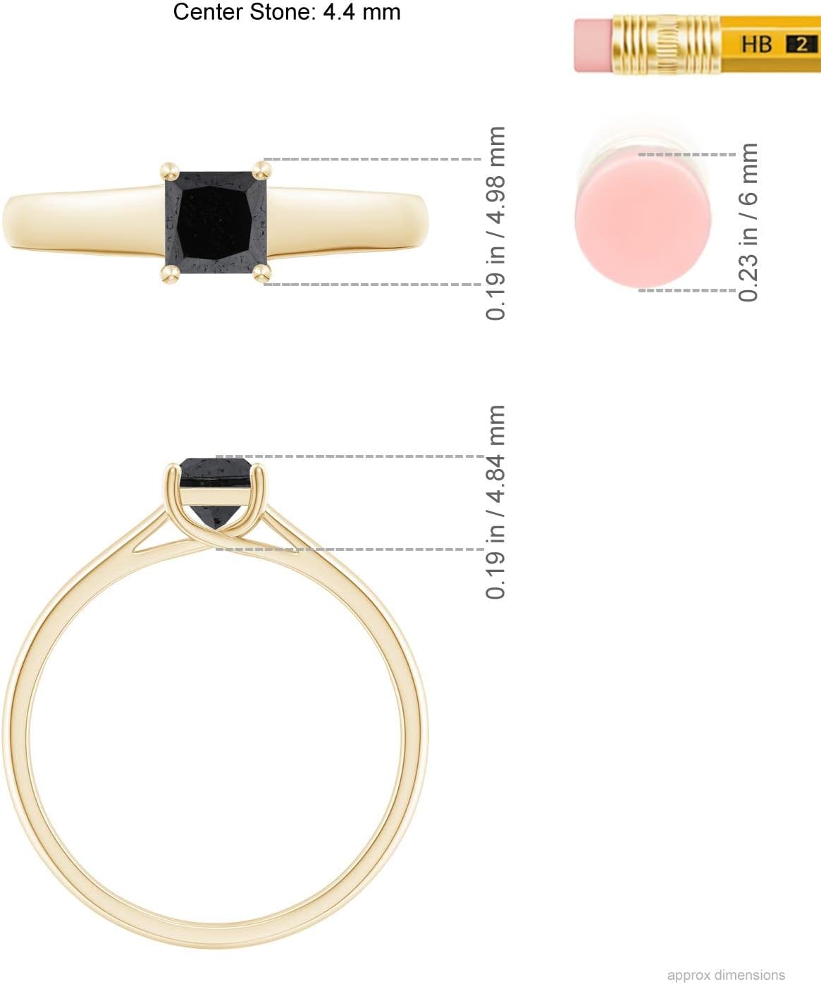 Angara Natural Black Diamond Solitaire Engagement Ring for Women | Princess-Cut Enhanced Black Diamond Solitaire Ring in 14K Solid Gold/Platinum | April Birthday, Gemstone Jewellery Gift