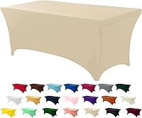 Vista 78 de Utopia Kitchen Mantel de spandex de 4 pies [1 unidad, blanco] 200 GSM elástico, ajustado, lavable y resistente a las arrugas, cubierta rectangular