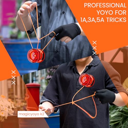 Image of MAGICYOYO K2 Finger Spin Yoyo Professional, Responsive Yoyo for Kids 8-12, Dual Purpose Trick Yo yos for Adults with KK Bearing, Yo-yo Strings, Yo yo Glove & Bearing Kit (Crystal Red)