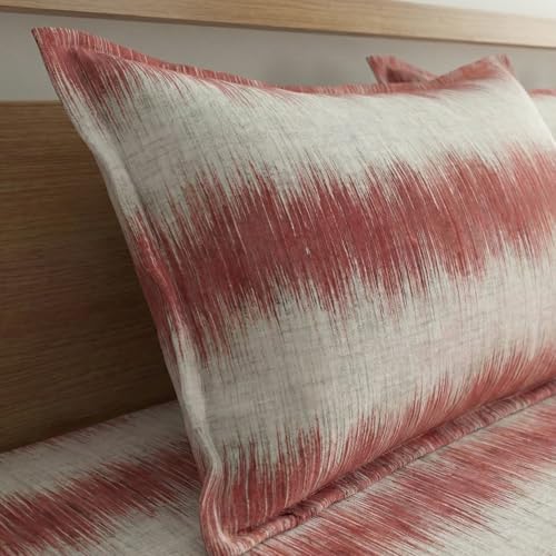 Image of Home Sizzler Microfibre Abstract Ikat Print All-Around Elastic Fitted Double Bedsheet (72 X 78 Inches) with 2 Pillow Covers - Red & White