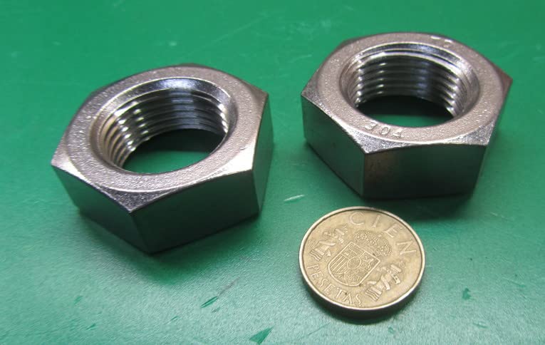18-8 Stainless Steel Hex Nut 1-1/8" -12 Thread x 1-11/16 W x 39/64 H 2 Pcs
