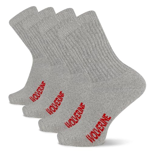 Wolverine Men's Cotton Boot Crew Socks with Breathable Cotton Cushioning (4 Pairs)
