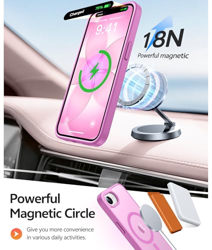 Image of FNTCASE for iPhone 17e Case: iPhone 16e Phone Case [Compatible with Magsafe] Translucent Matte Cases with [Screen Protector] Military Grade Shockproof Protective Phone Cover - Pink