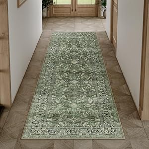 HUGEAR Vintage Tappeto Cucina 60x240cm Verde Antiscivolo Lavabile In Lavatrice Lungo Per Corridoio Tappeti Rug Rettangolare Pelo Corto Carpet