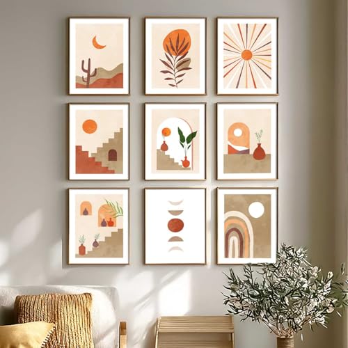 Image of kotart Aesthetic Abstract Art Home Decoration | Boho Floral Paintings With Frame For Living Room Bed Room Hotel Wall Decor Digital Reprint Set of 9 (13X17 inch)