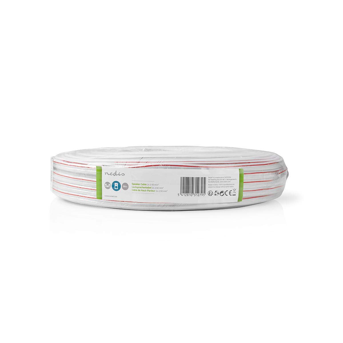 NEDIS - Câble haut-parleur - 2 x 2,50 mm² - CCA - 100 m - Rond - Enroulé - PVC - Noir/Rouge