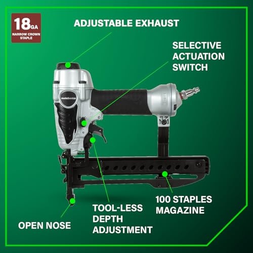 Metabo HPT Narrow Crown Stapler, Pro-Preferred Pneumatic Power Nailers, Finish Stapler for Furniture & Cabinetry, Lightweight Trim Tool, Ergonomic Design, 18 Gauge, 1/2″ to 1-1/2″ Staples, N3804AB3 thumbnail 4