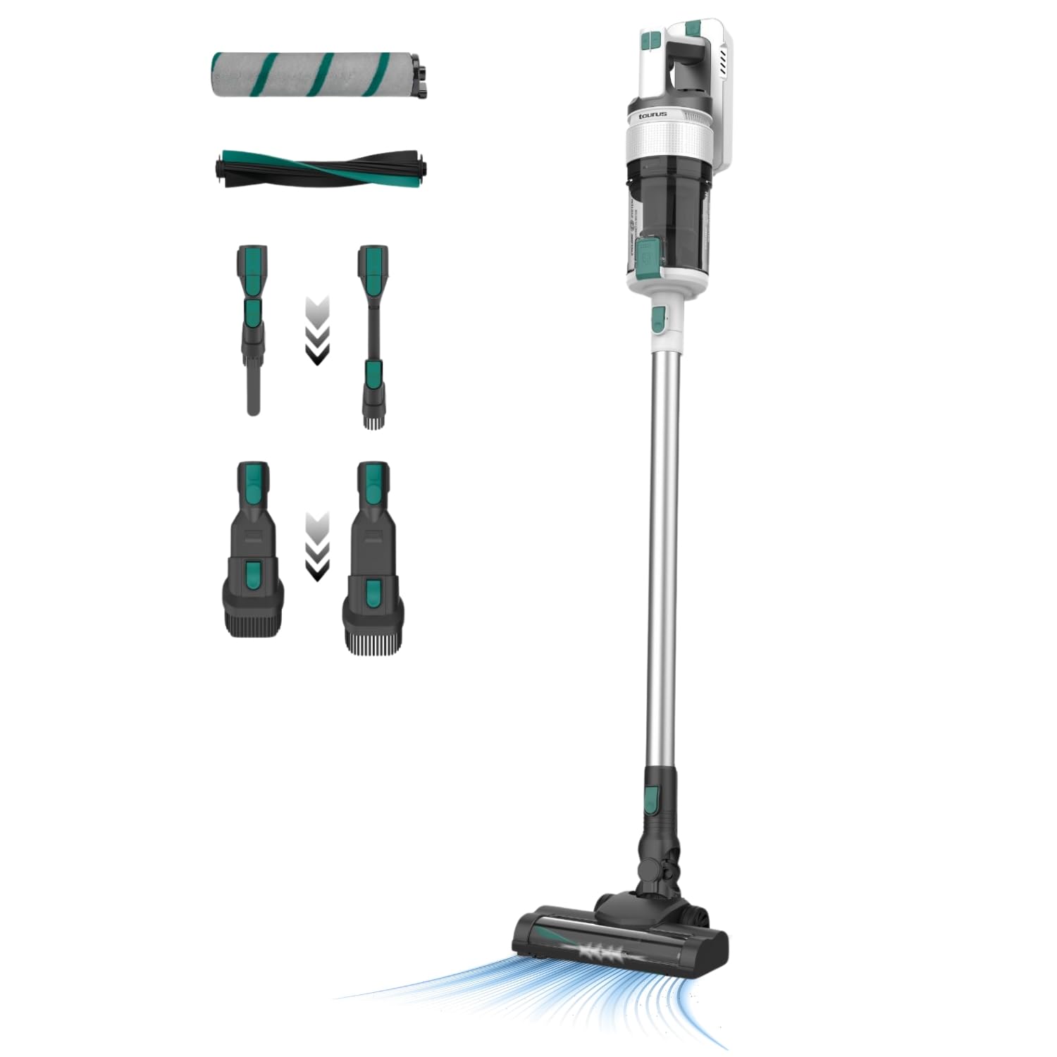 Taurus – Aspirador Sin Cable 165W | Potente Succión| AutonomÃa 70 min | Todo Tipo de Superficies | Ultraligero | Filtro HEPA | 2 cepillos | Luz LED | Eco/Turbo | Accesorios