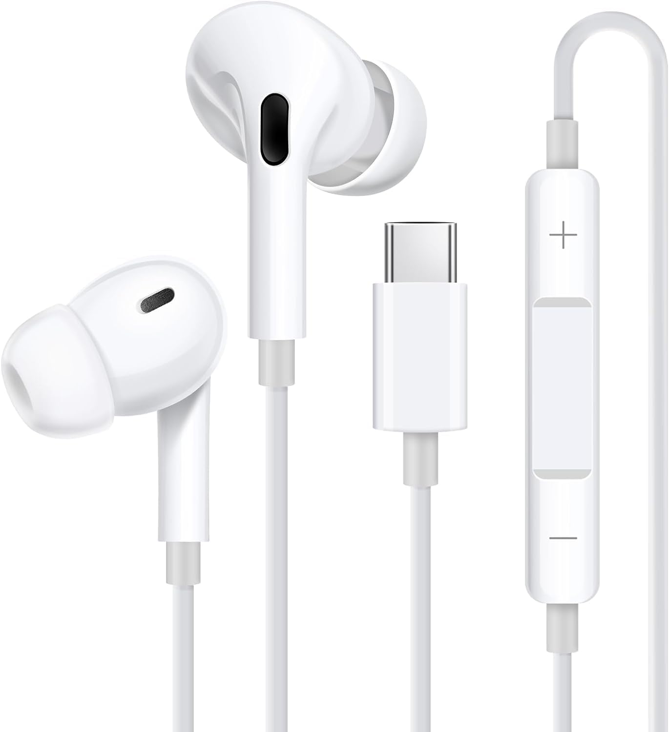 KP TECHNOLOGY Earphones Compatible with iPhone 16 / iPhone 16 Pro/iPhone 16 Plus/iPhone 16 Pro Max, Wired Headphones, Earbuds In-Ear Earphones with USB Type C Interface (WHITE)